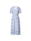 Blue Polka-Dot Short Sleeve Gathered-Waist Dress