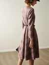 Plaid Crewneck Belted Midi Dress