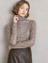 All-Over Sequin Turtleneck Long-Sleeve Top