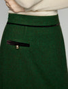 Wool Blend Contrast-Pocket High-Waist Slit Straight Midi Skirt