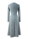 Blue Plaid Long Sleeve Midi Dress