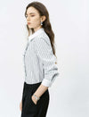 Stripe Ruffle Front Cotton Shirt