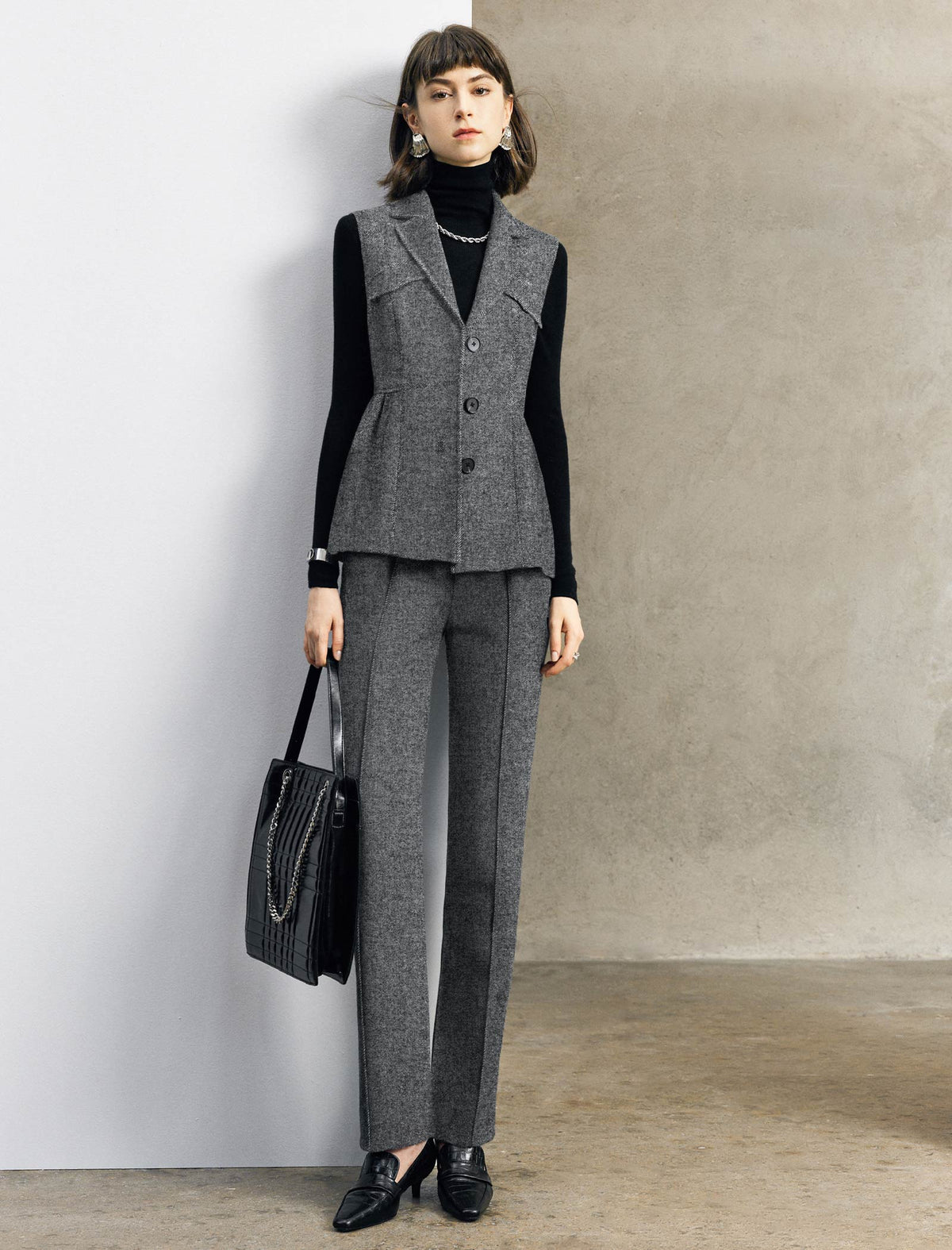 Wool Blend High-Waist Straight-Leg Pants