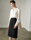 Black Button-Front Midi Pencil Skirt