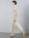 Ivory Floral Lace Midi A-Line Skirt