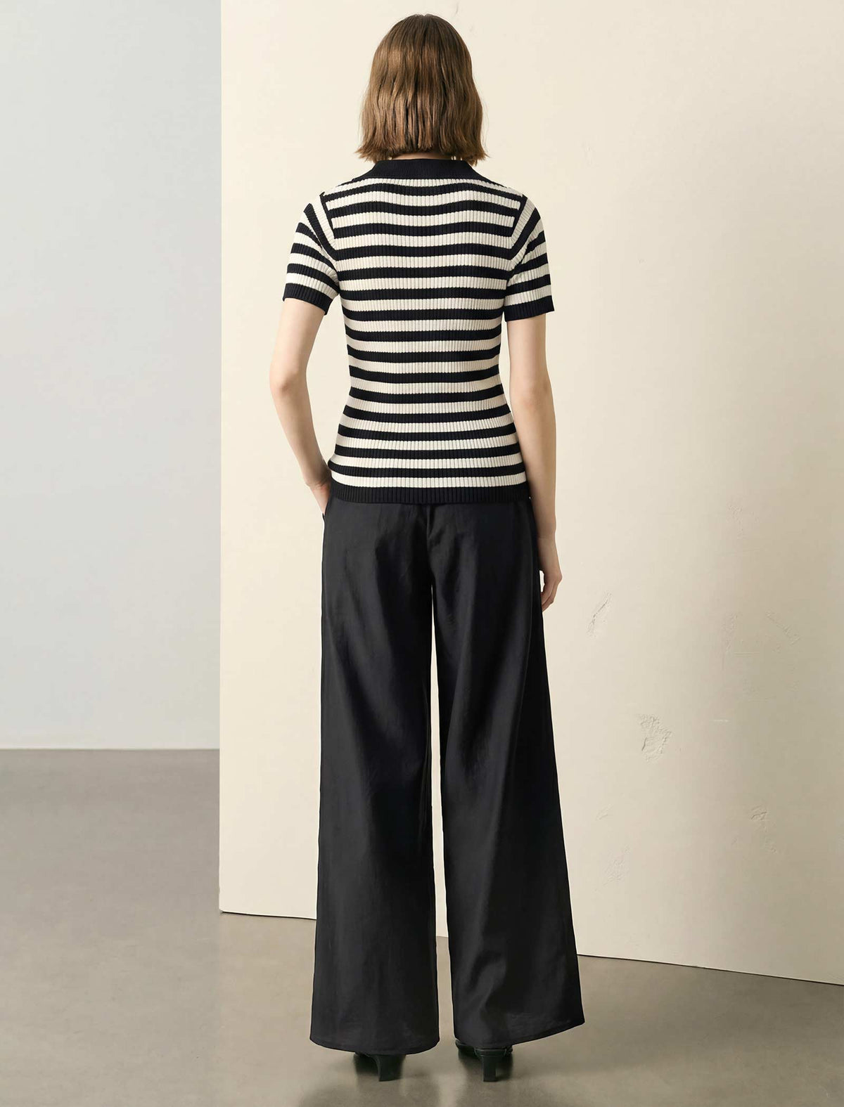 Stripe Polo Short‑Sleeve Knit Top