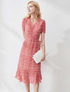 Romantic Ruffled Floral Chiffon Midi Dress