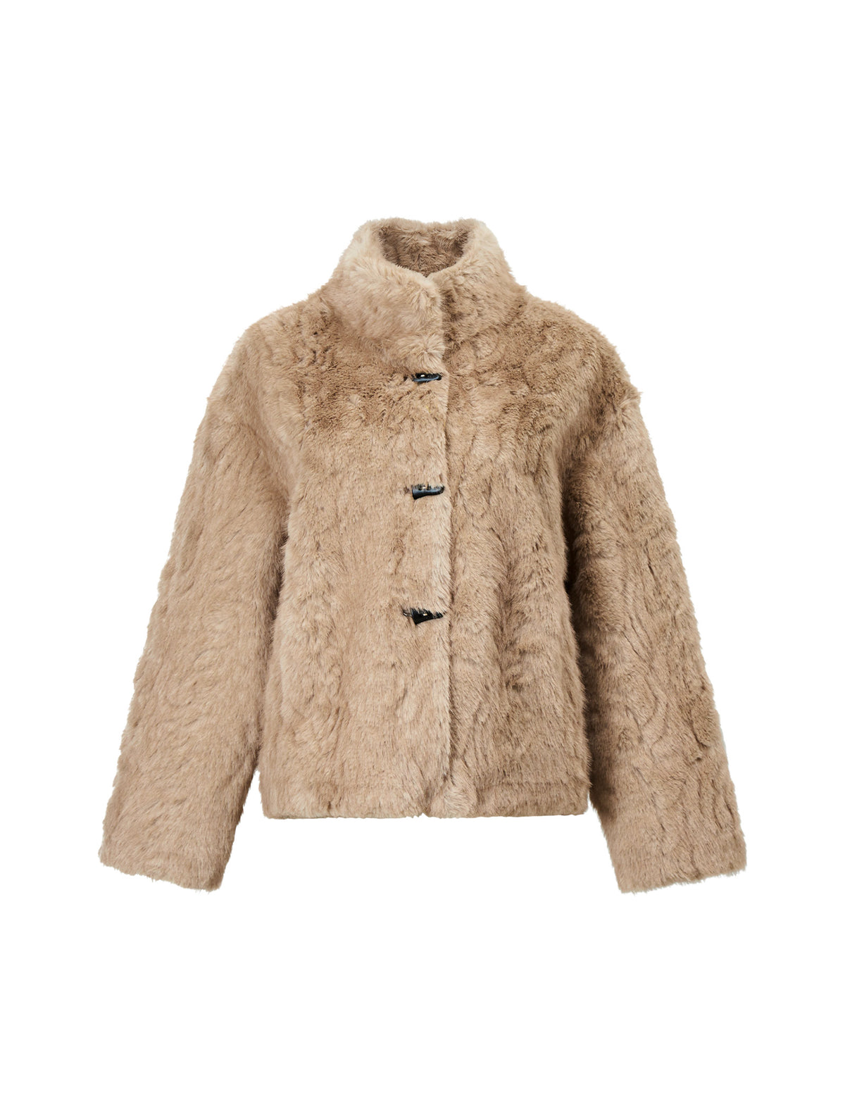 Embossed Stand-Collar Toggle Cropped Jacket