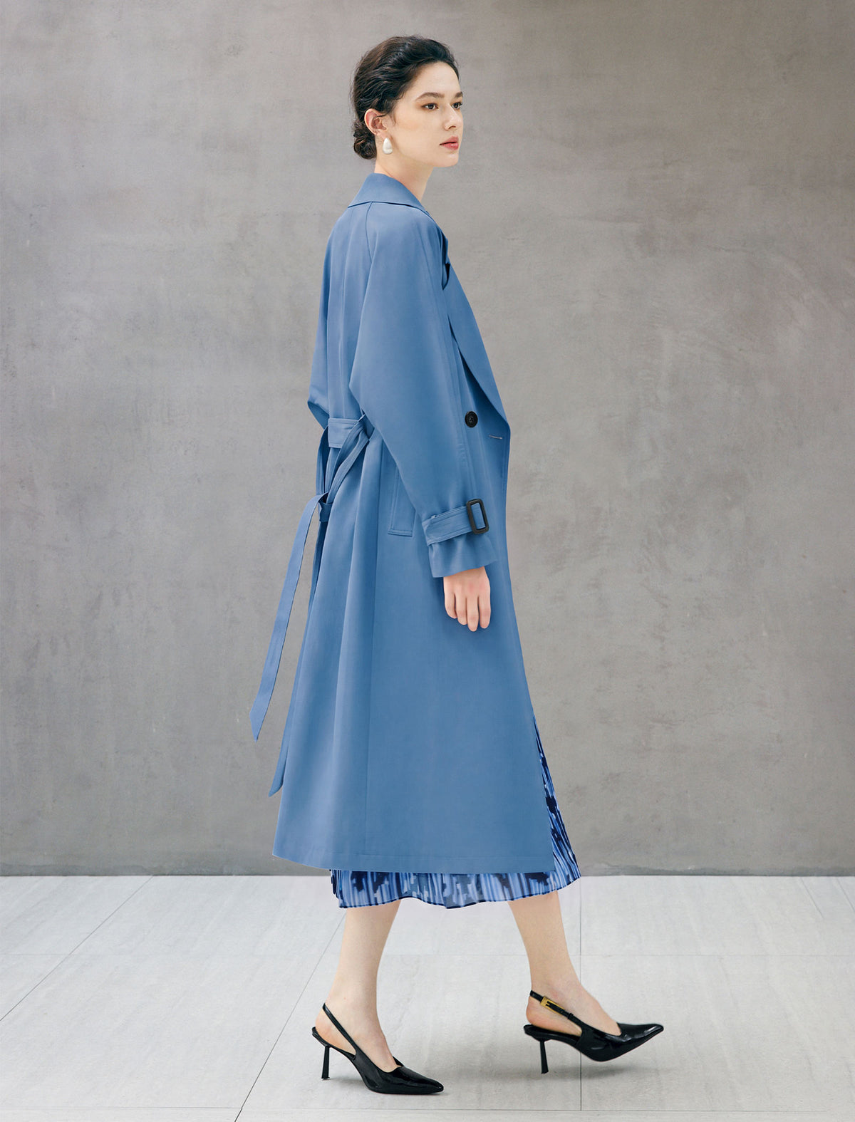 Double Breasted Midi Trench Coat with Waist Belt