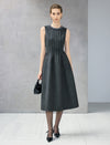 Beaded Crewneck Sleeveless Pleated A-Line Midi Dress