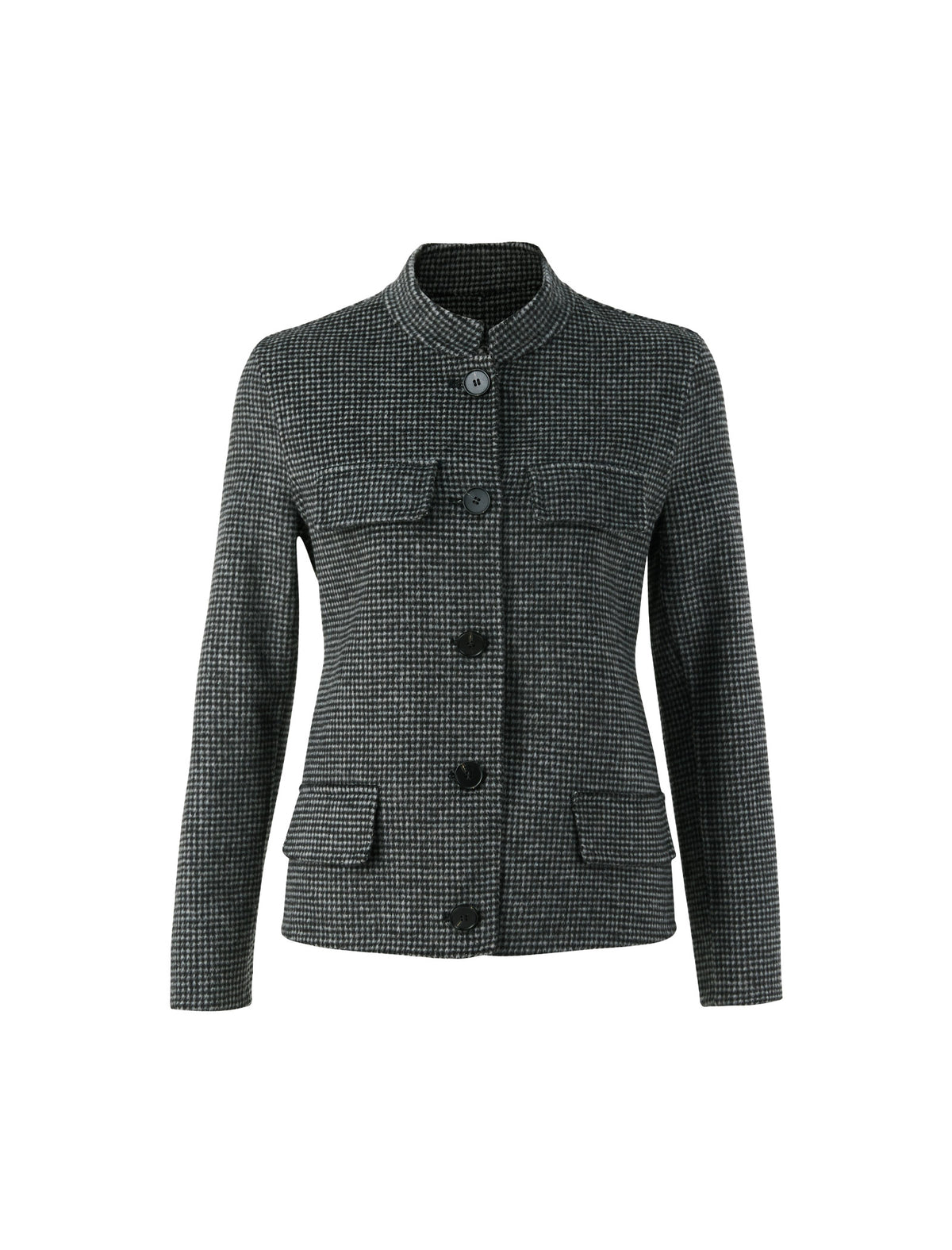 Wool Blend Plaid Long Sleeve Straight-Fit Jacket