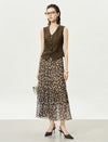 Brown Floral Multi-Layered Midi Skirt
