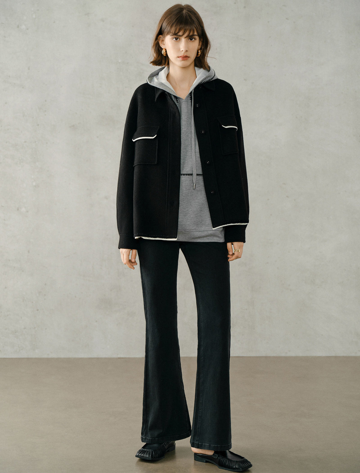 100% Wool Contrast Detail Shirt Jacket