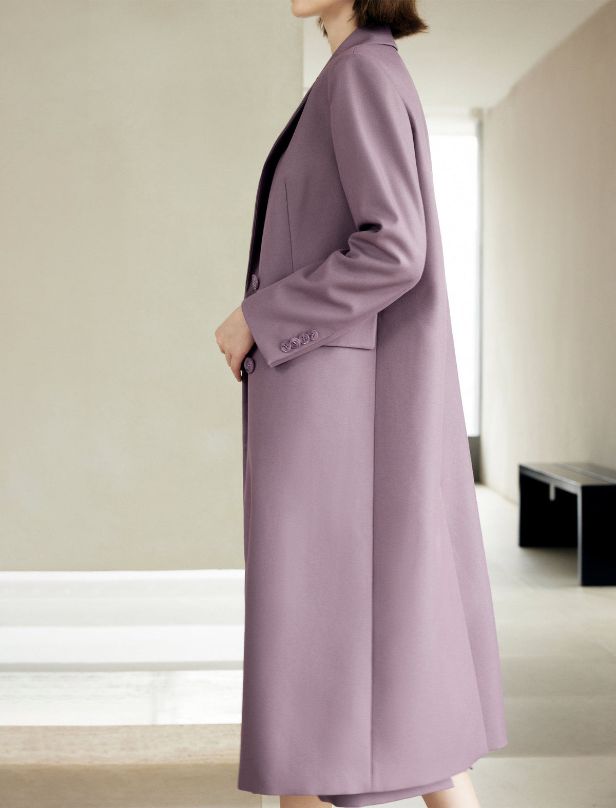 Double Breasted Long Coat with Notched Lapels