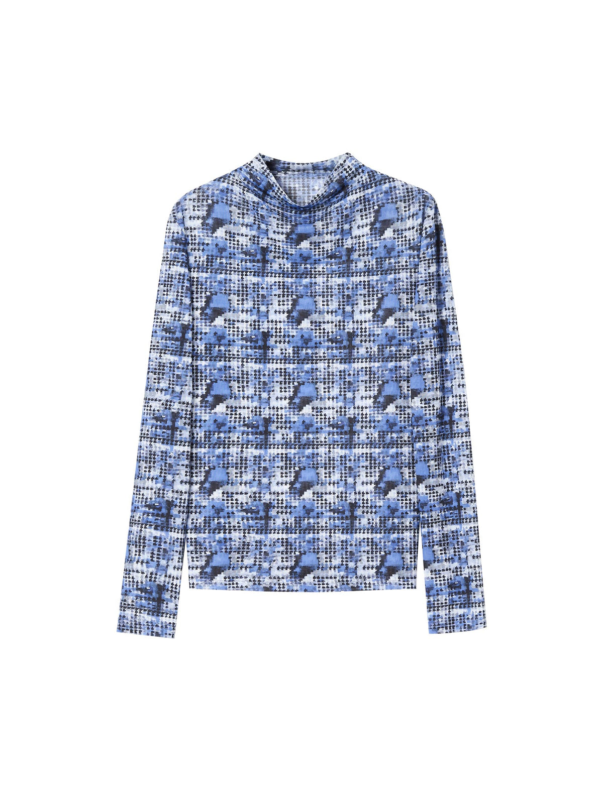 Vintage Print Mesh High Neck Long Sleeve Top