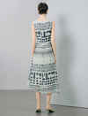 Light Green Geometric Print Tencel Lyocell Sleeveless Midi Dress