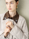 Quilted Contrast Detail Round Neck Down Jacket