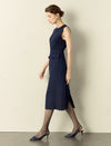 Wool Blend Pinstripe Sleeveless Sheath Midi Dress