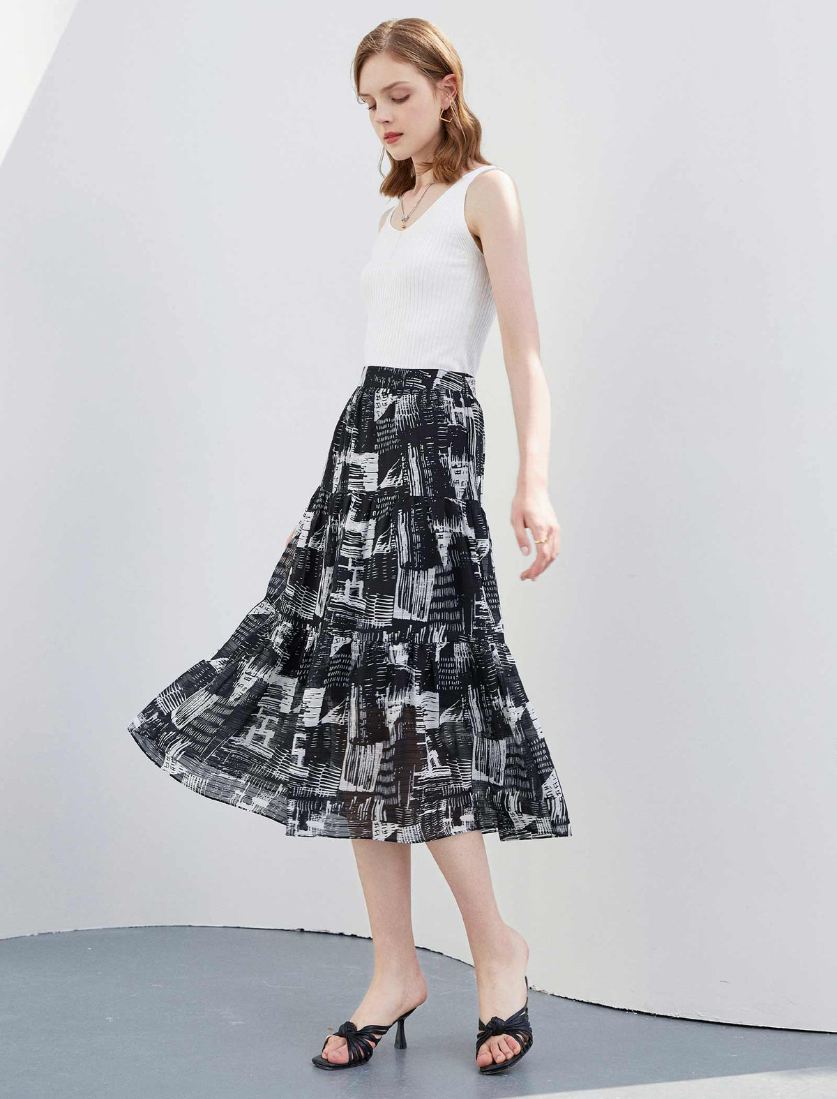 Vintage Print A-Line Skirt