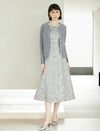 Elegant Jacquard Round Neck Waist-Defining Midi Dress