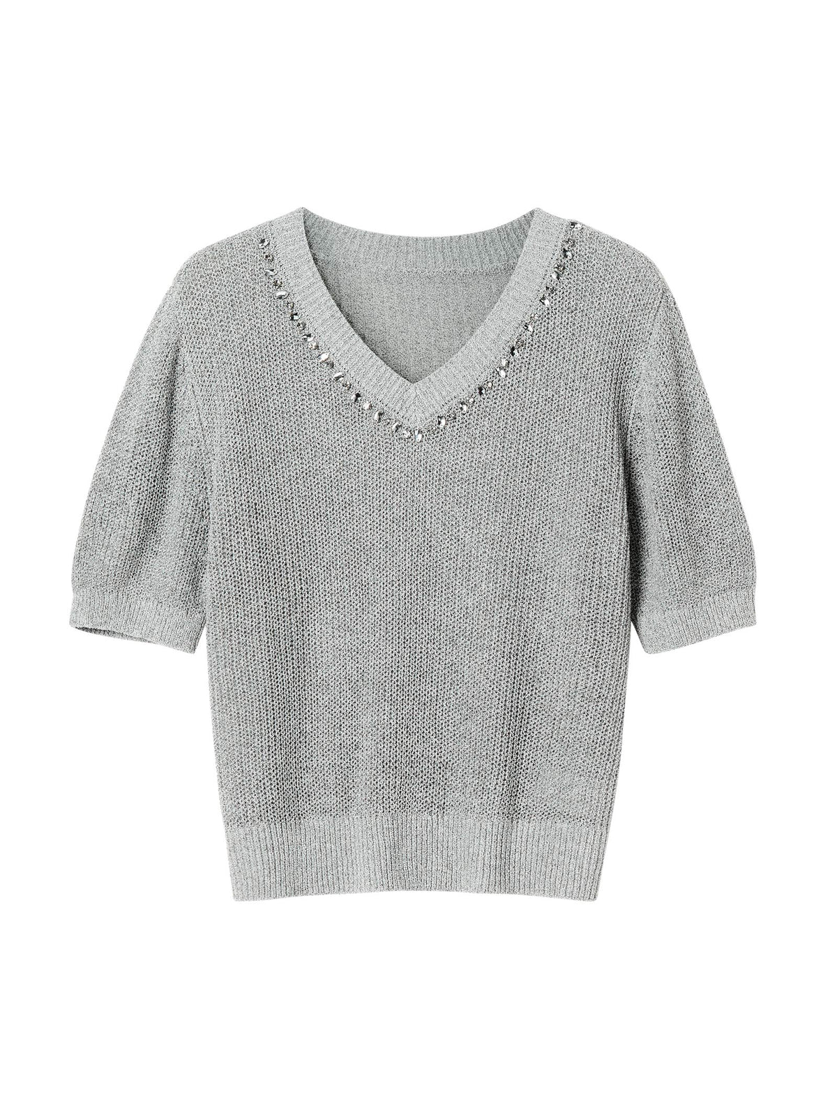 V-Neck Embellished Knit Top