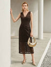 Brown Lace Sleeveless Midi Dress