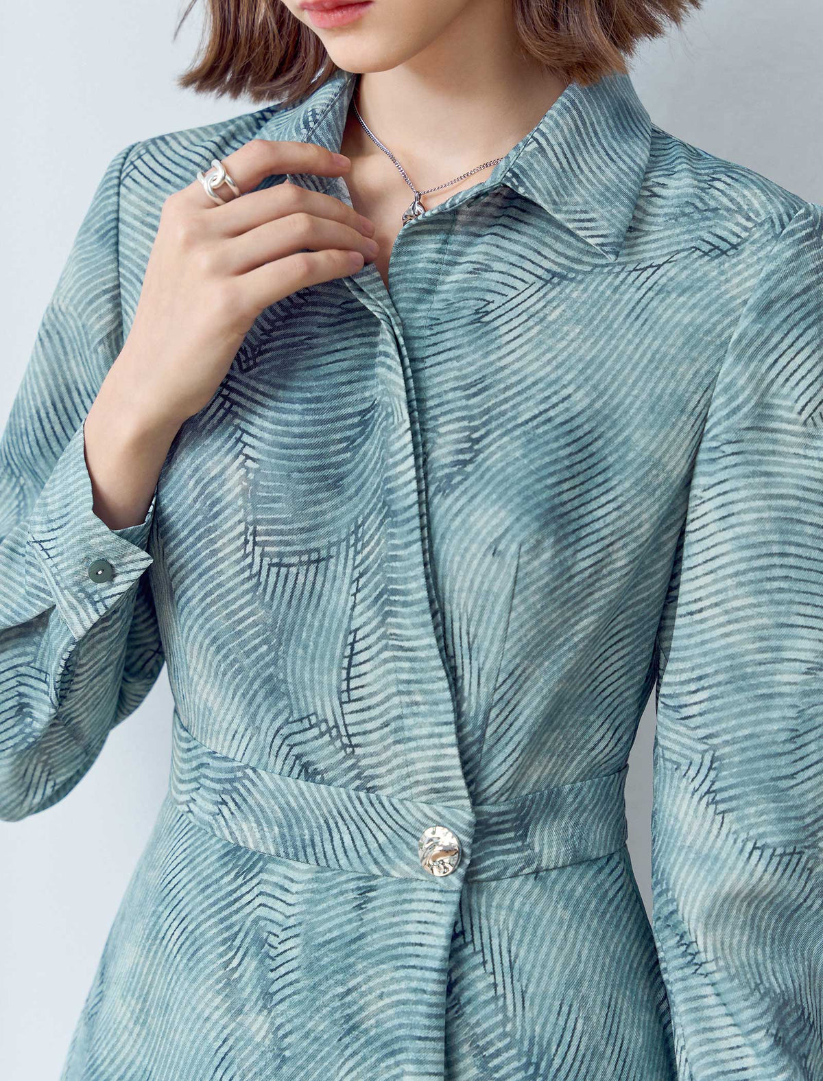 Teal Patterned Shirt Dress