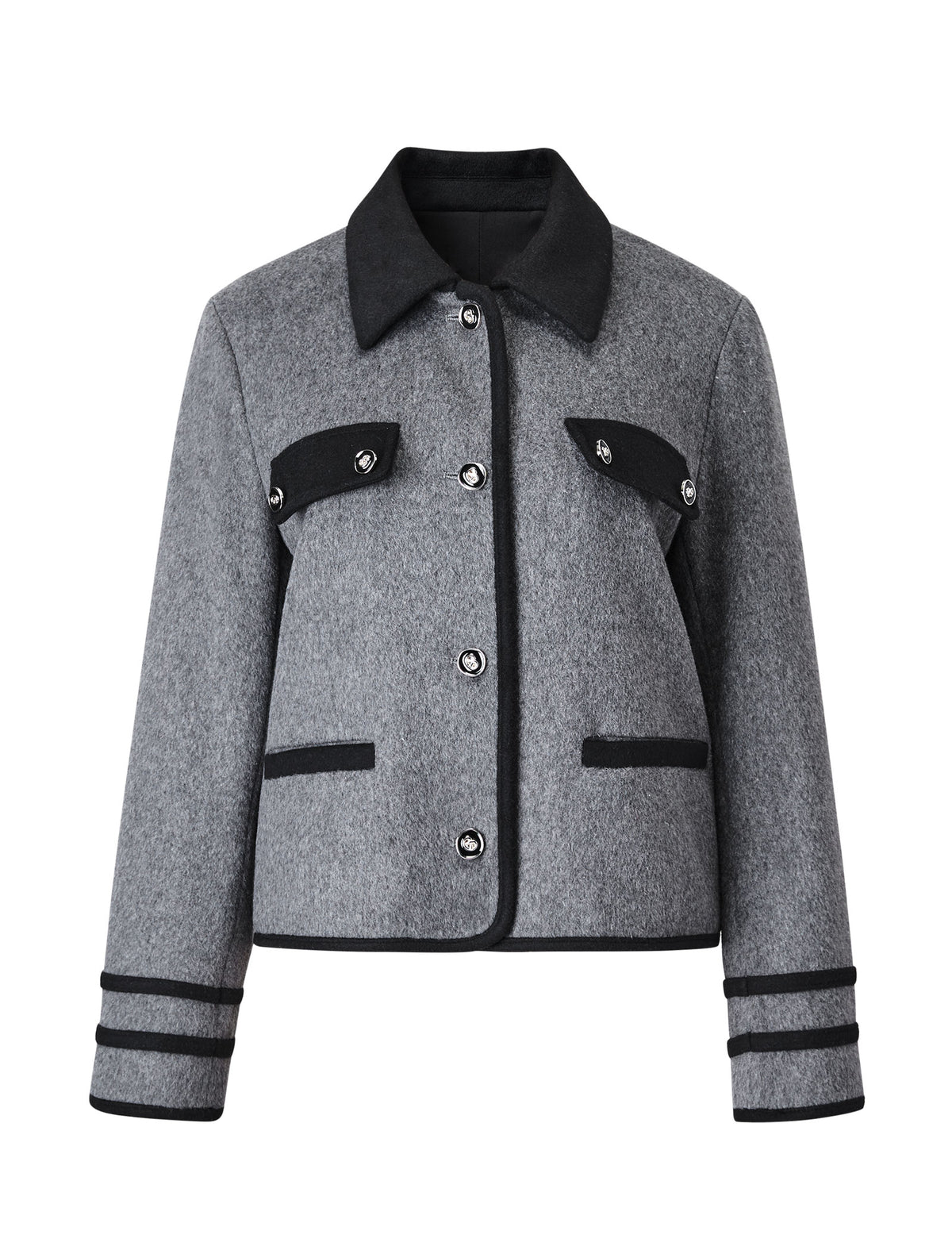 Wool Gray Lapel Short Coat