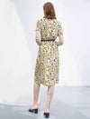 Floral Silk Waist-Cinched Dress