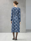 Floral Print Ruched-Waist Long Sleeve A-Line Midi Dress