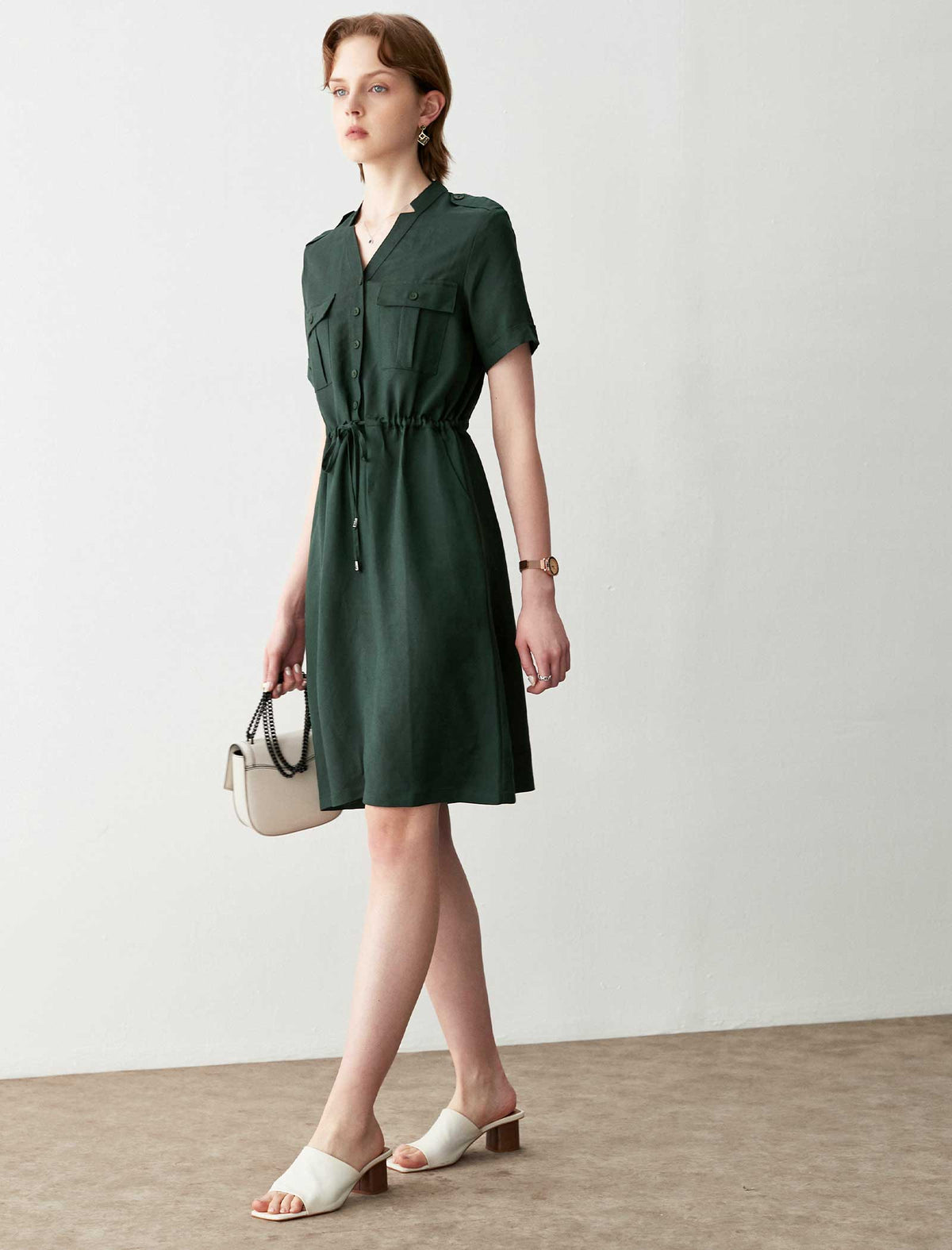 Utility Drawstring Waist Shirt Dress