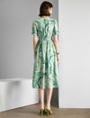 Teal Marble Print V-Neck Midi Dress