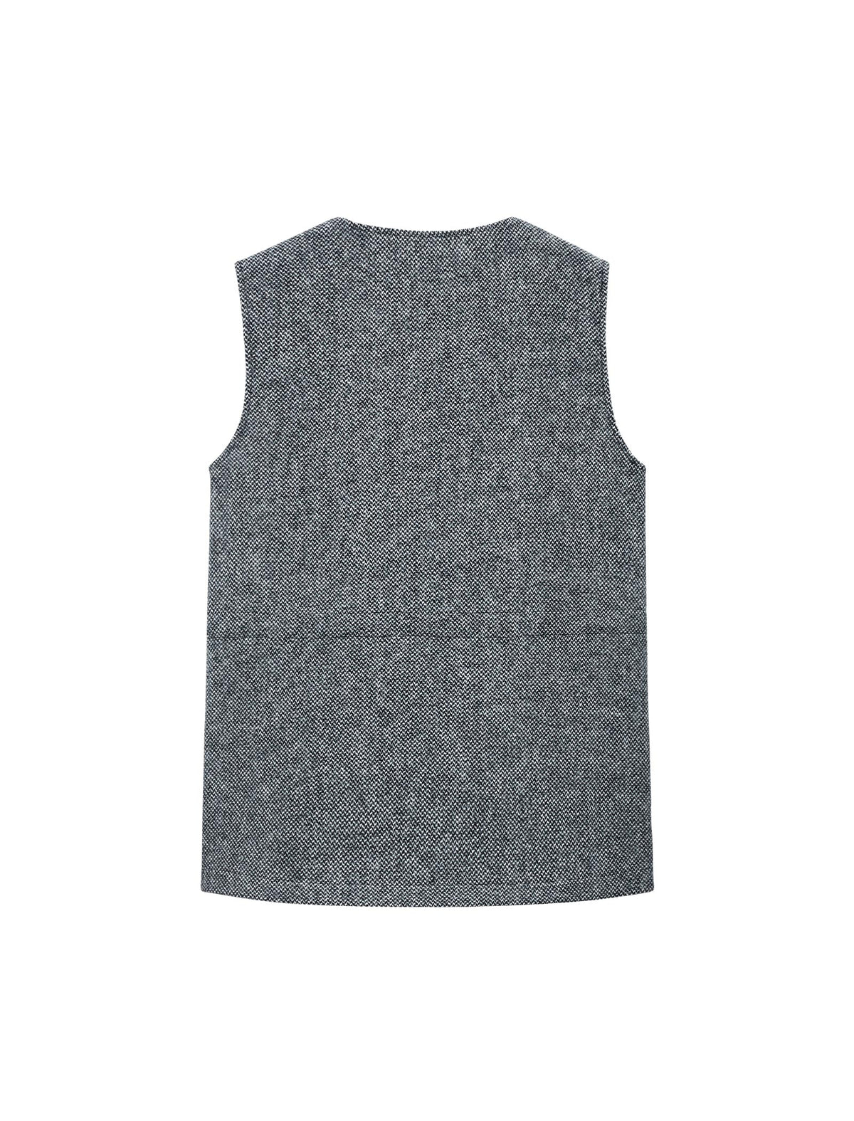 Textured Button Front Sleeveless Utility Vest