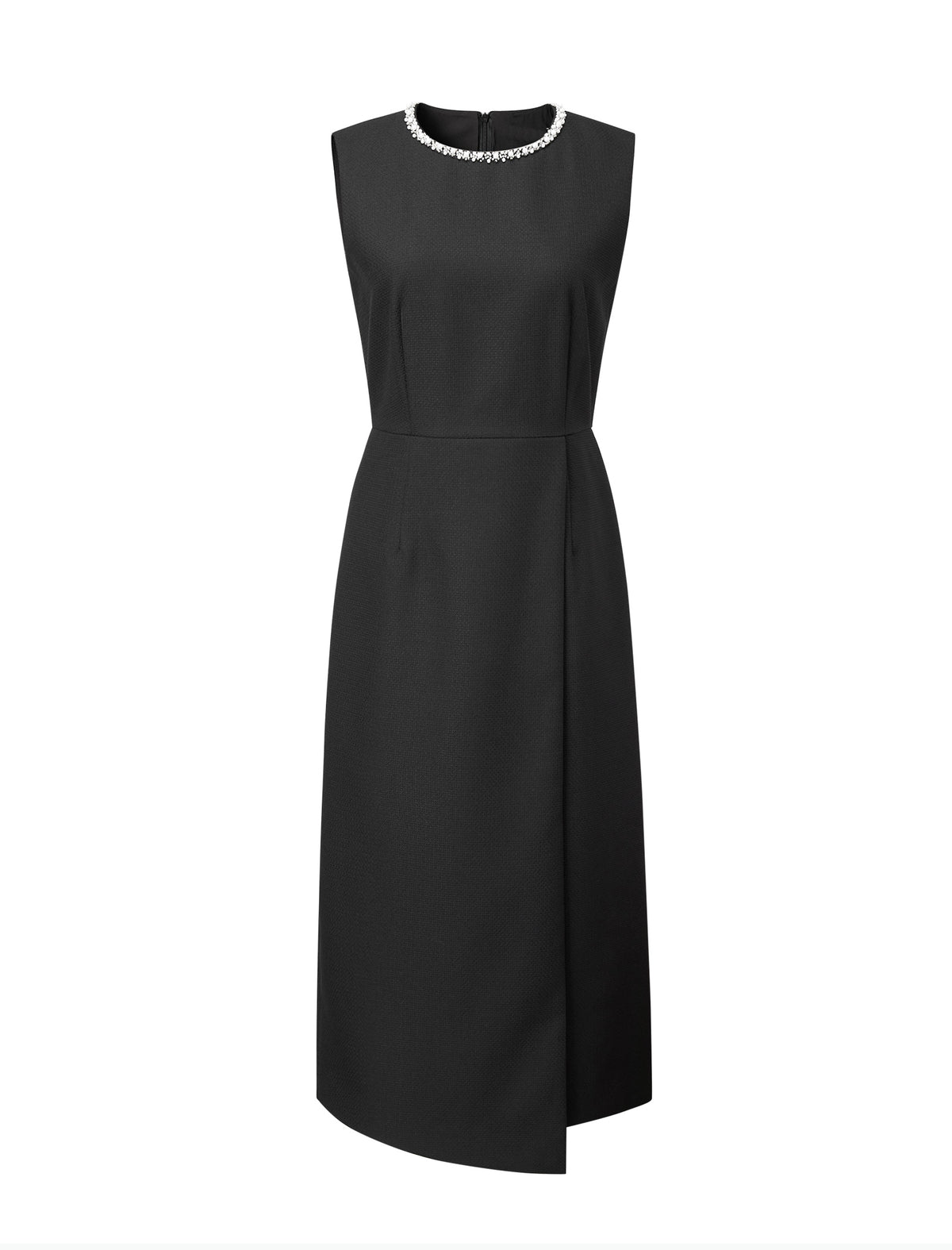 Embellished Neckline Asymmetric Midi Dress
