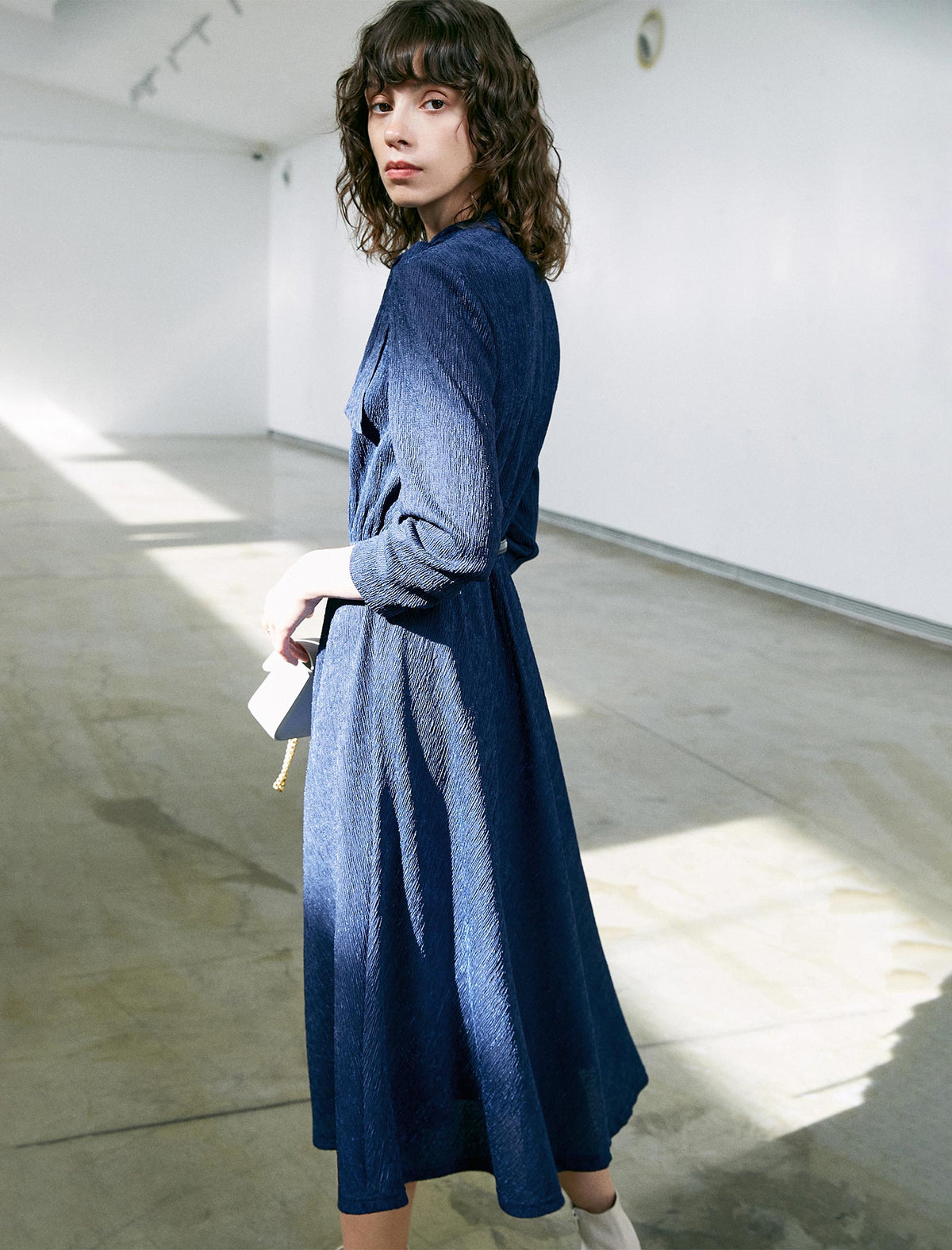 Solid Long Sleeve Belted Straight-Fit Dress