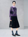 Pleated A-Line Floral Applique Midi Skirt
