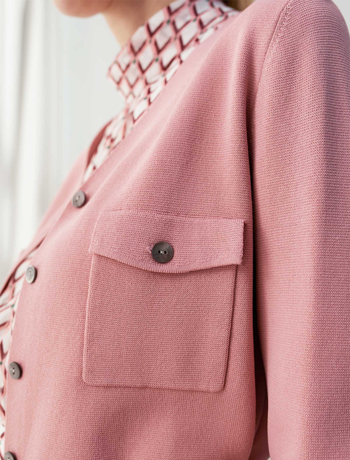 V-Neck Long Sleeve Button-Front Knit Cardigan