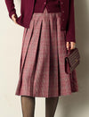 Red Plaid Pleated A-Line Midi Skirt