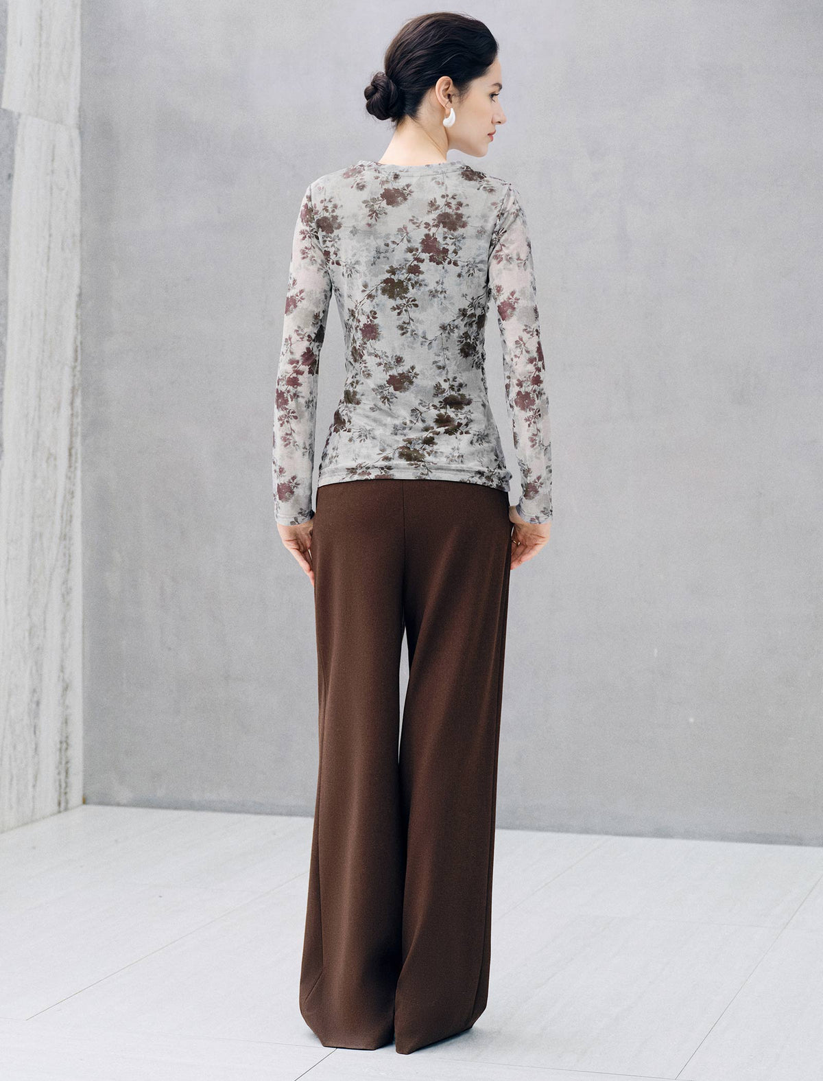 Vintage Floral Print Long Sleeve Ruched Top
