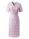 Lilac Floral V-Neck Lace Midi Dress