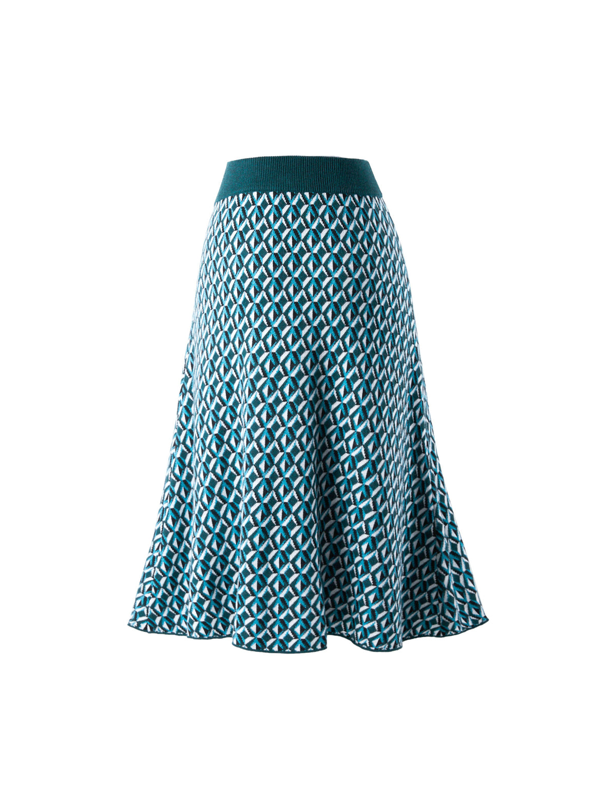 Wool Geometric Print A-Line Midi Skirt