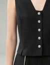 Linen Blend V-Neck Button Front Vest
