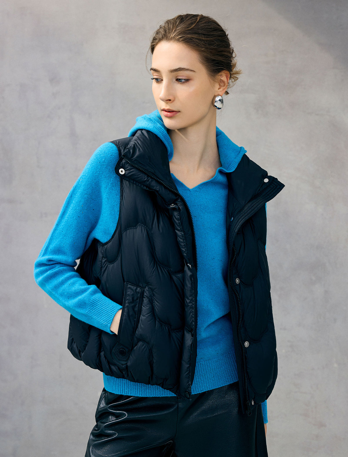 Quilted Stand-Collar Snap-Front Pocket Vest
