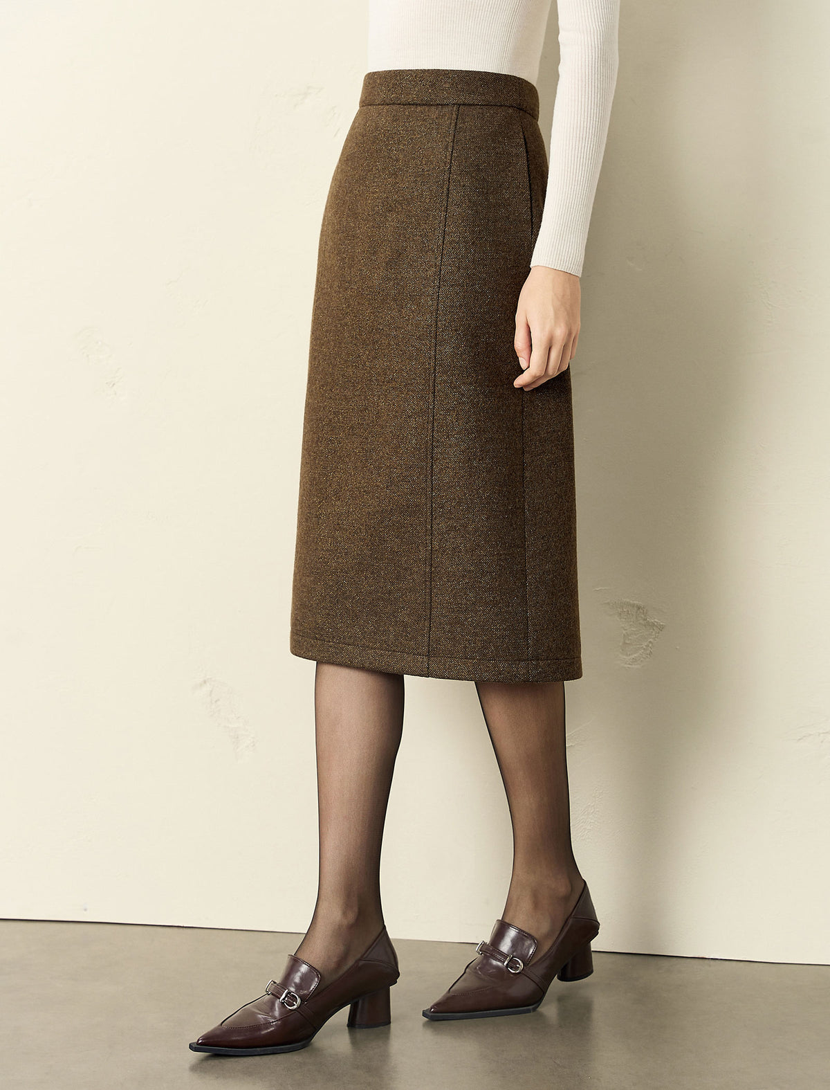 Wool Blend Midi Skirt