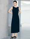 Solid Black Textured Sleeveless Midi Tank Dress