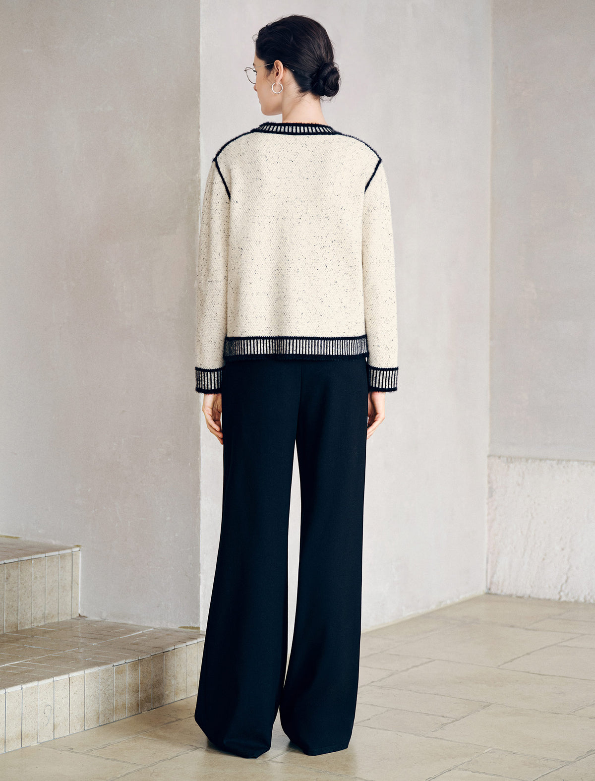 Contrast Trim Cropped Knit Jacket
