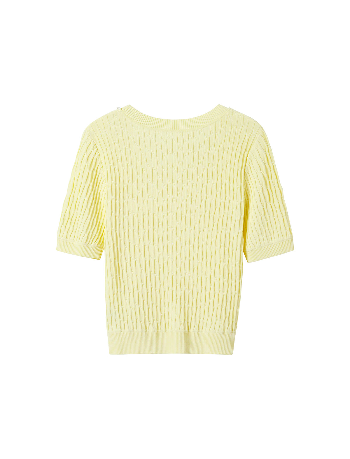 Beaded Collar Ribbed Short Sleeve Knit Top