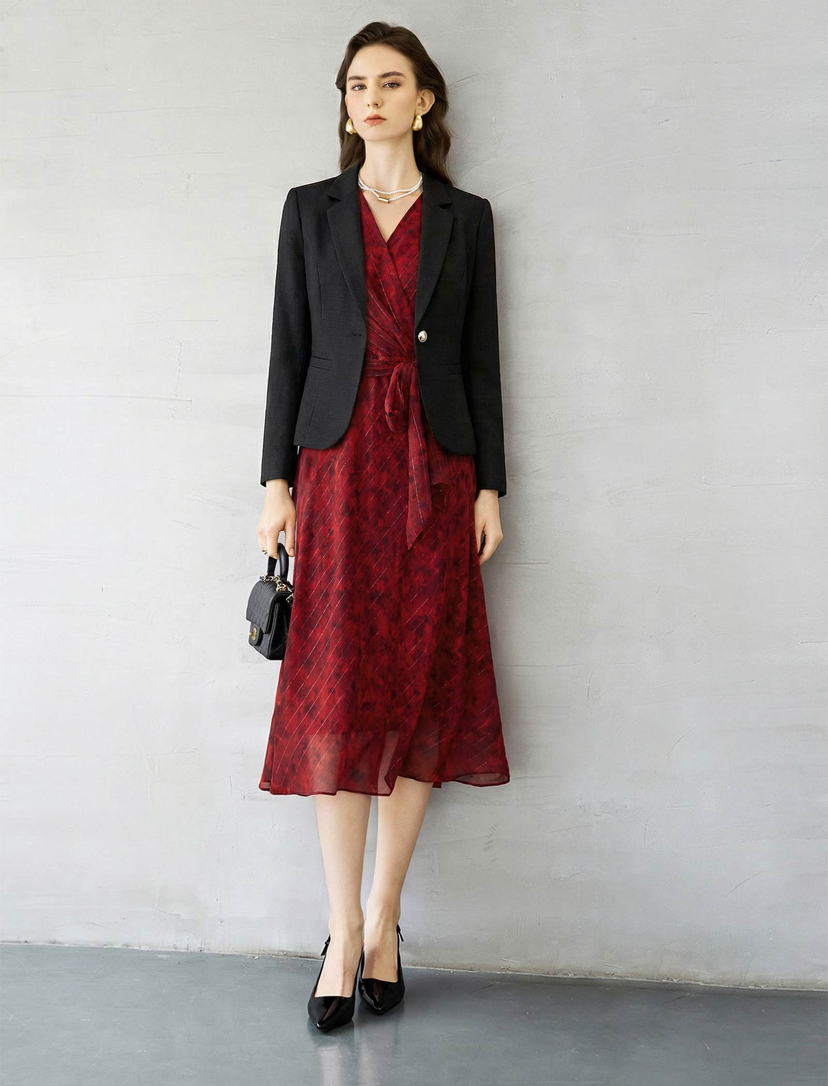 Ruby Red Metallic Stripe Midi Dress