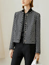 Checkered Round Neck Short Wool Coat