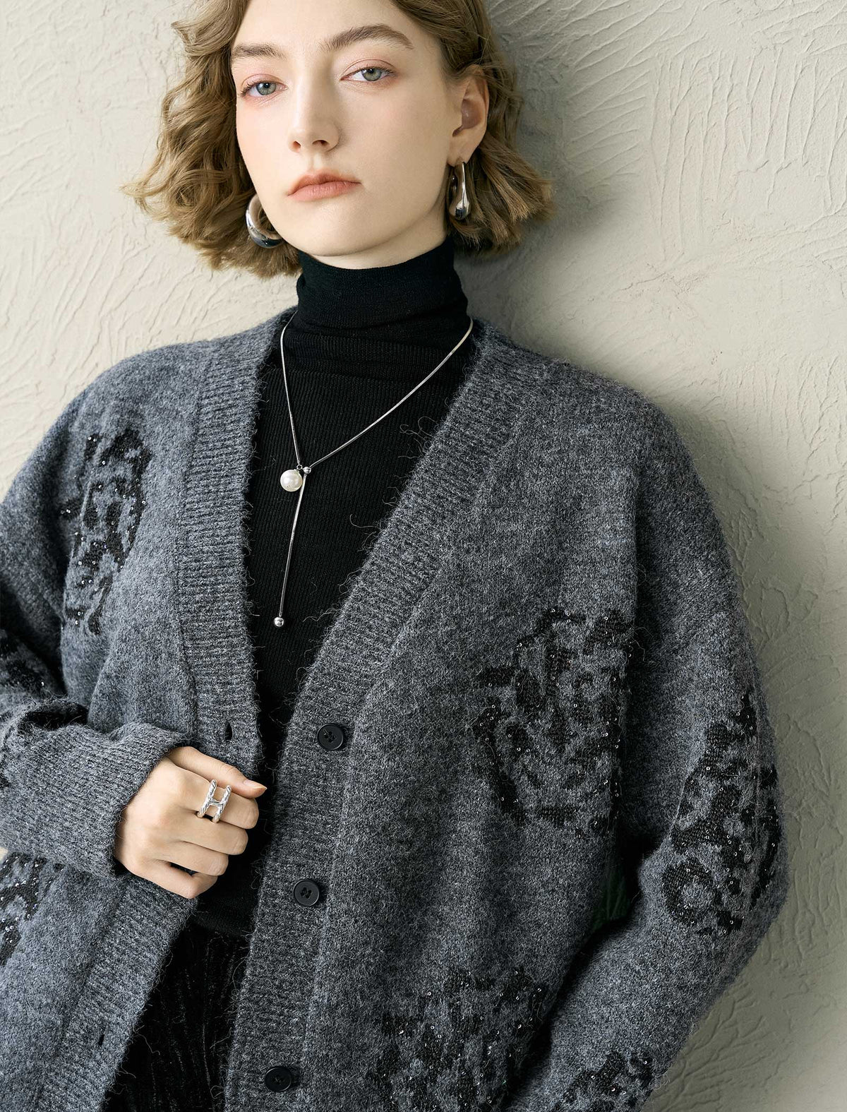 Wool-Blend Sequin Embellished Cardigan